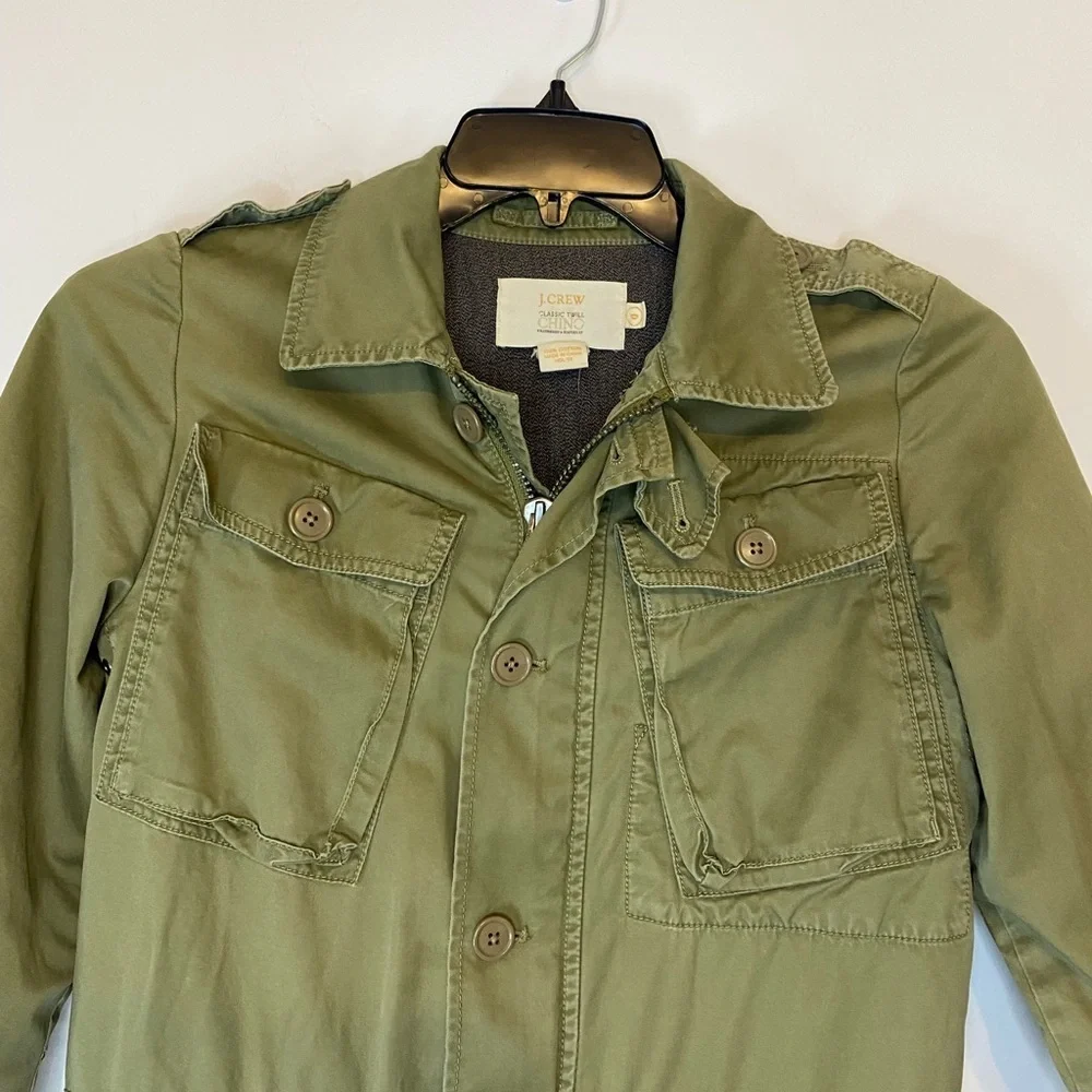 J Crew Classic Twill Chino Olive Green Military Style Jacket Punk Grunge Size 0 - Picture 2 of 15